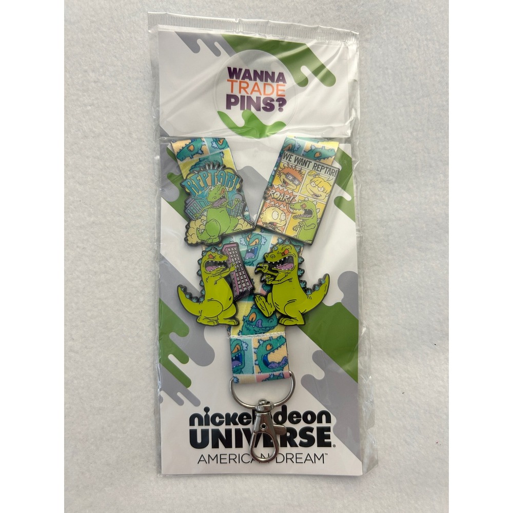Nickelodeon Universe Rugrats Reptar Lanyard and 4 Enamel Pin Set NEW